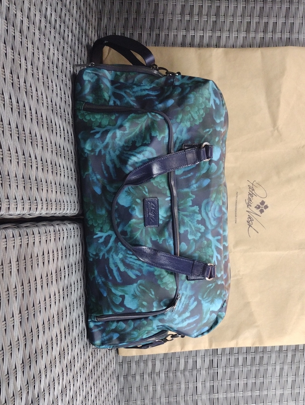 Patricia Nash Teal Blue Floral Travel Duffel